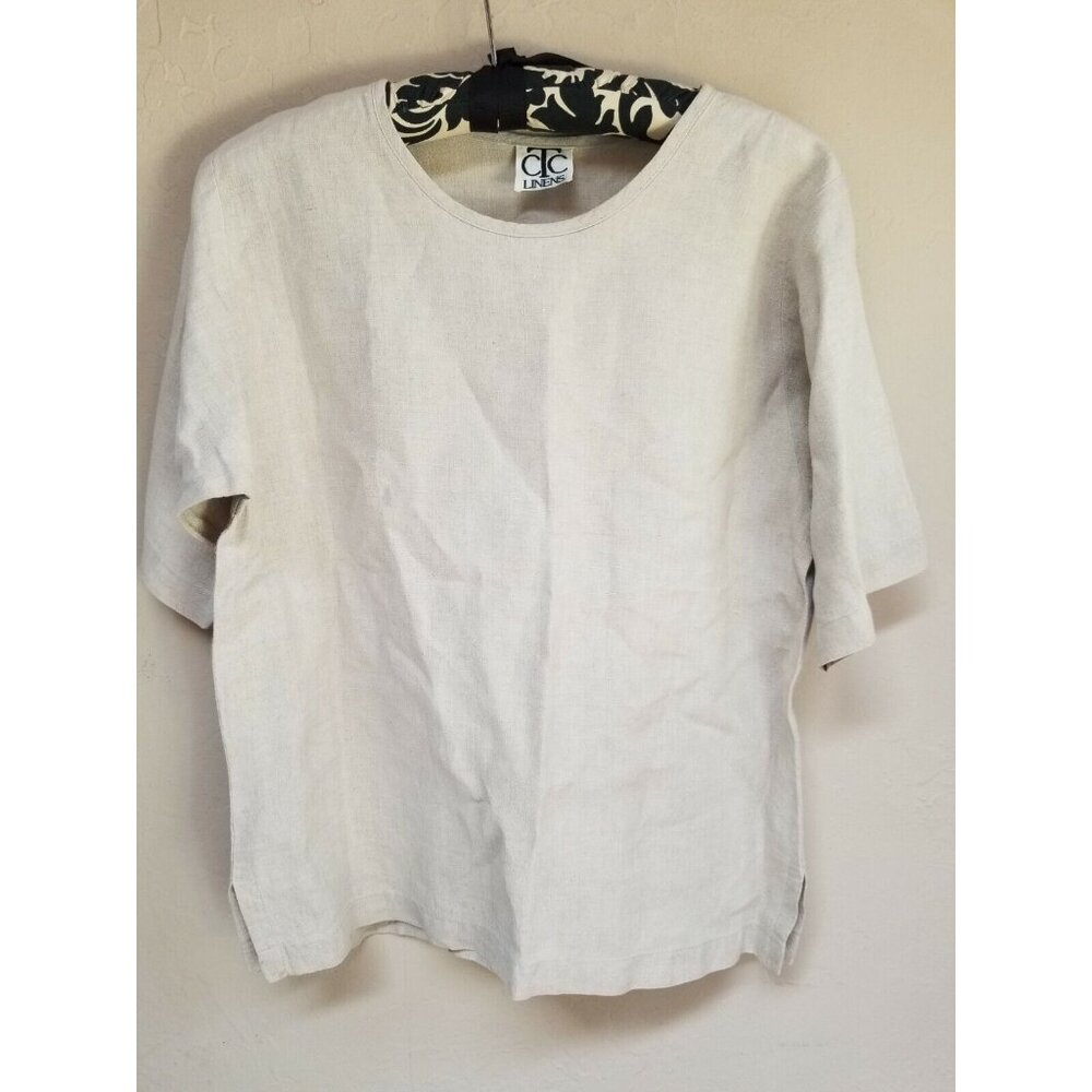 Carol Turner Collection Linens Womens Scoop Neck Short Sleeve Top Small Beige